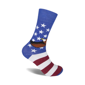 navy blue socks with white stars, red and white stripes, and an american bald eagle are perfect for patriotic events.  