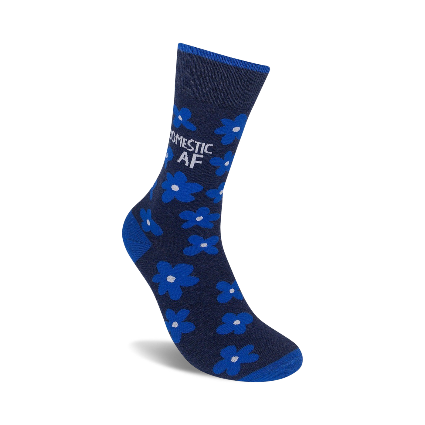 Another close-up view of the 'Domestic AF' sock, highlighting the detail of the design and texture.