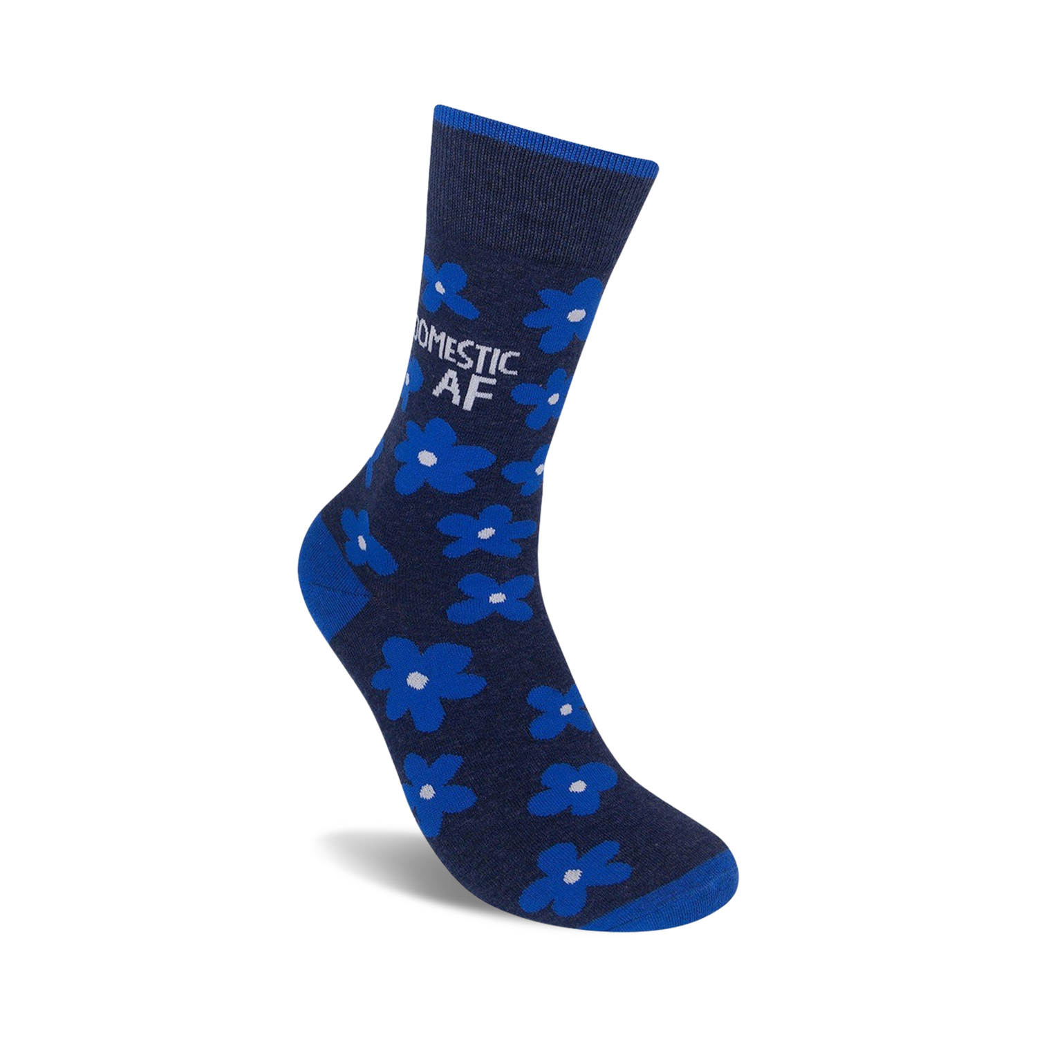 Another close-up view of the 'Domestic AF' sock, highlighting the detail of the design and texture.