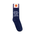 Packaging shot of a pair of 'The best thing about my job is that my chair spins' socks, shown on the card.