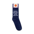 Packaging shot of a pair of 'The best thing about my job is that my chair spins' socks, shown on the card.