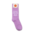 Product shot showing the lavender 'Not My Problem' socks in their packaging.