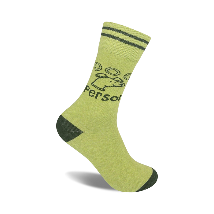 support the best furry companions in dog person socks. unisex, crew length with paw print and stripes.   }}