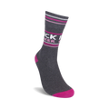 Another angle of a single 'Fuck Cancer' sock, highlighting the pink and white stripes.