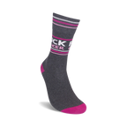 Another angle of a single 'Fuck Cancer' sock, highlighting the pink and white stripes.