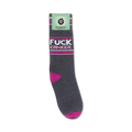 Product packaging shot of the 'Fuck Cancer' socks, showcasing the sock and the Funatic brand label.