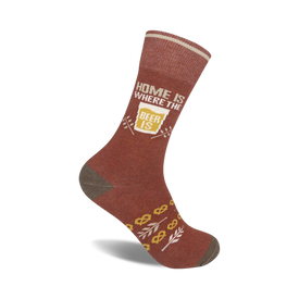 home is where the beer is beer themed mens & womens unisex brown novelty crew socks