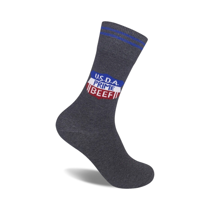 gray and red striped crew socks with 