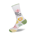 Flatlay photo of 'Best Mom Ever' socks on a neutral background.