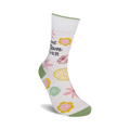 Close-up detail shot of the 'Best Mom Ever' sock design.