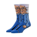 Pair of crew socks featuring a colorful cartoon illustration of Sophia from the Golden Girls. Primarily blue and white.