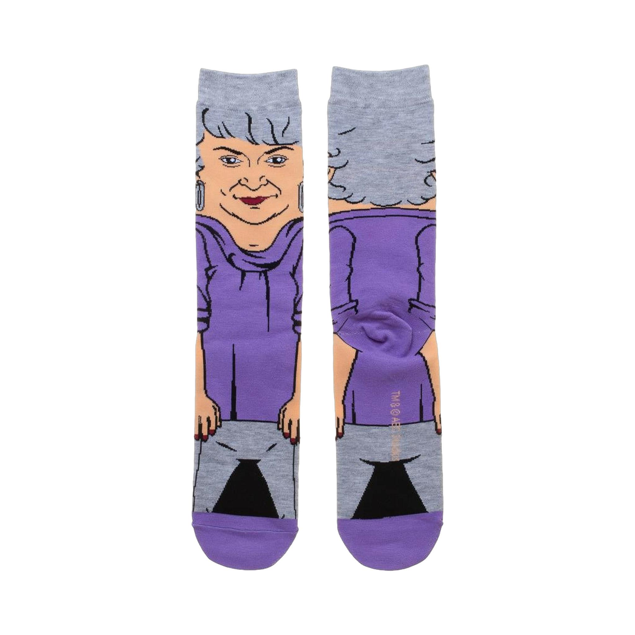 Back view of the Golden Girls Dorothy socks, showcasing the full design on both socks.