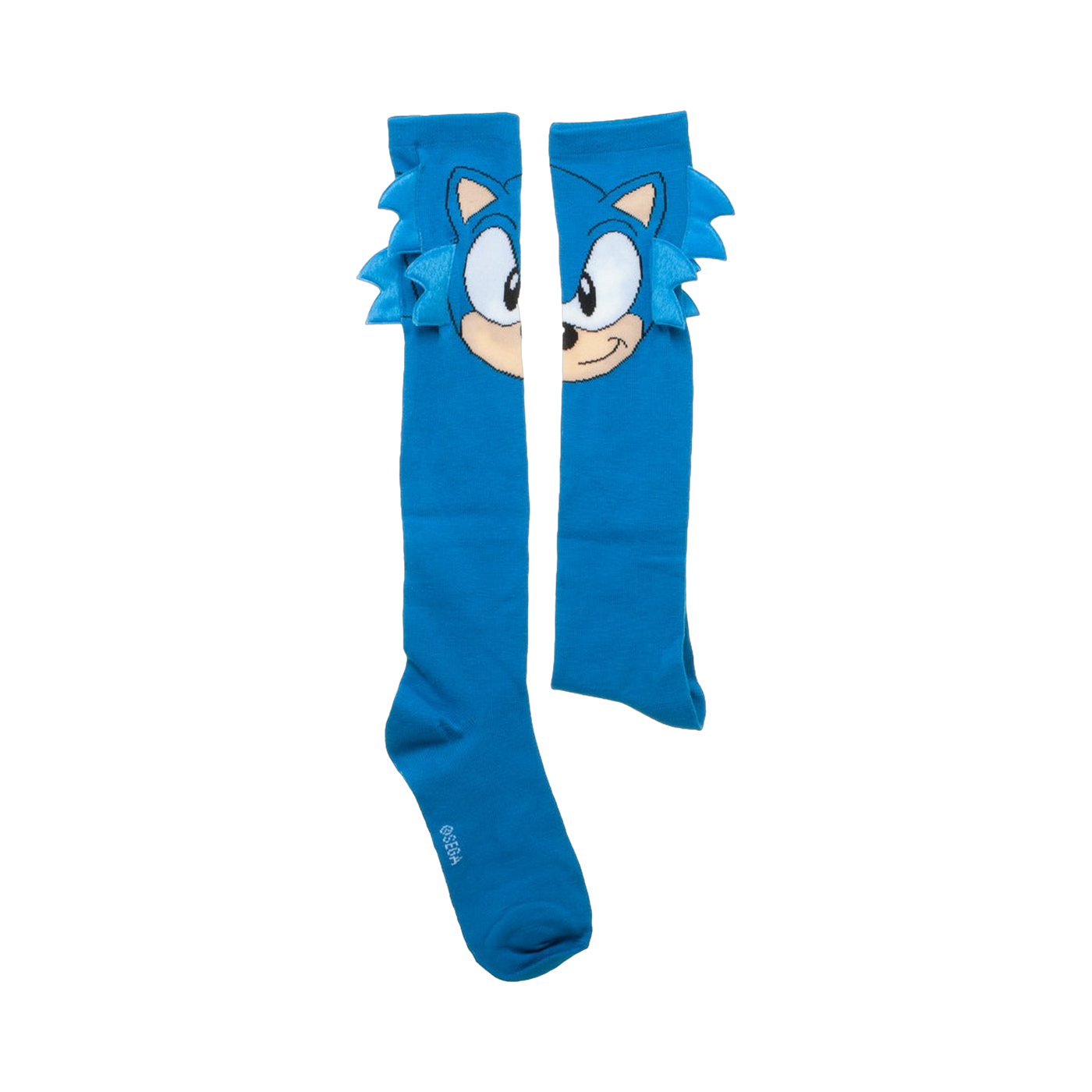 Flatlay showcasing a pair of Sega Sonic knee-high socks, highlighting the design details.