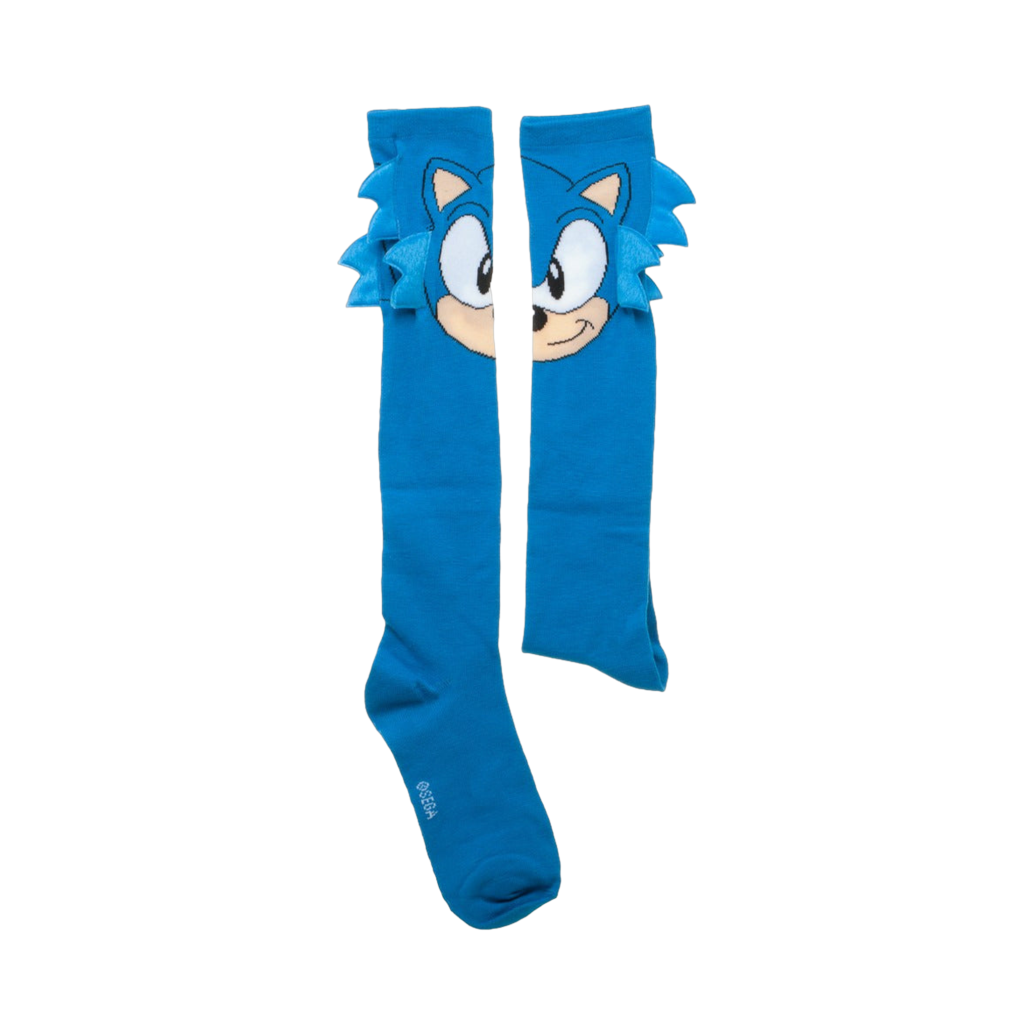 Flatlay showcasing a pair of Sega Sonic knee-high socks, highlighting the design details.