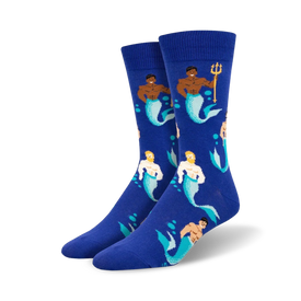 marvelous mermen mermaids themed mens blue novelty crew socks