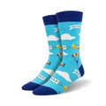 Lifestyle shot: A person's feet wearing the blue Skydiver socks. The socks are styled in casual outfit.