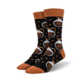 Lifestyle shot of a model wearing the black and brown 'Pot Head' socks.