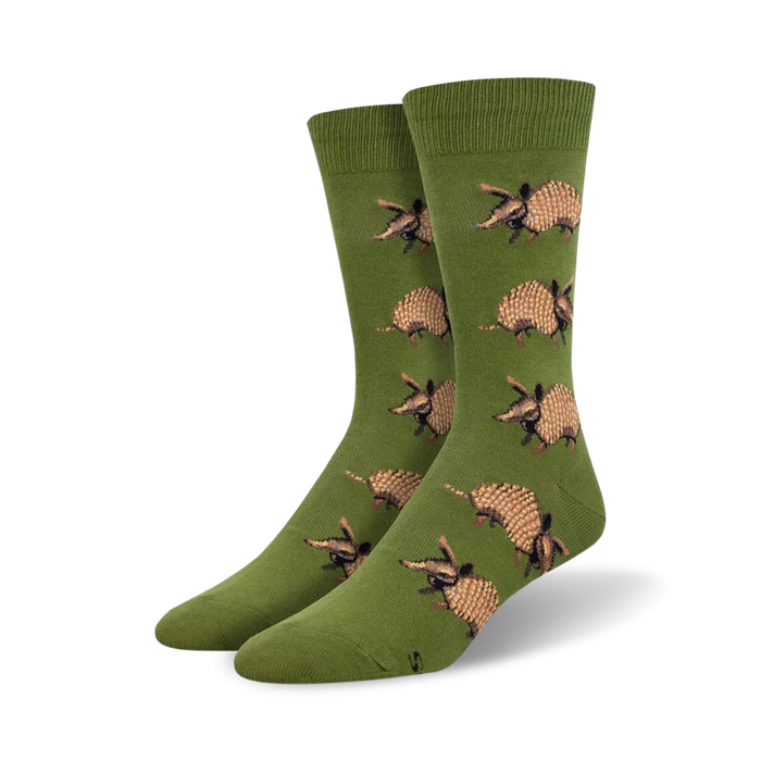 green crew socks with cartoon armadillo pattern for men    }}
