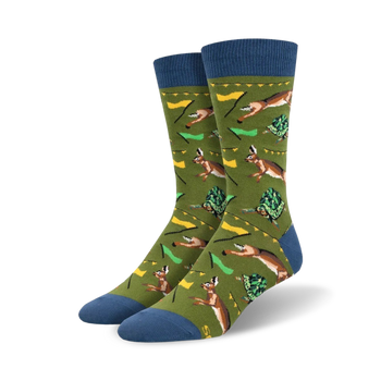 mens tortoise and the hare novelty socks. brown/green. crew length. spring theme.  