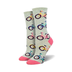 Lifestyle shot showing the socks on a model's feet, paired with casual summery attire.