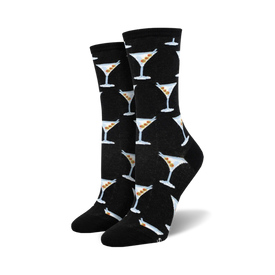 black crew socks with a martini glass pattern. perfect for adding a splash of fun to your look.   
