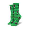 Close-up view of the Soccer Star socks, showcasing the detailed design of the female soccer player and the green and white striped background.