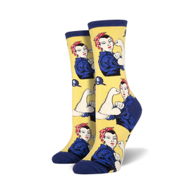 women's crew socks featuring rosie the riveter, an iconic symbol of strength and determination.  