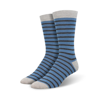 blue and gray striped bamboo socks with gray toe and heel.  