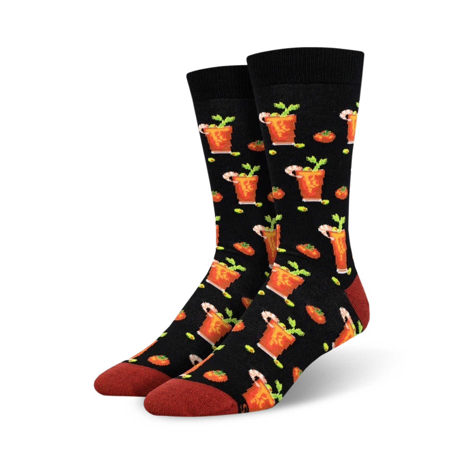 Close-up shot of a pair of black Bloody Mary socks showcasing the detailed design.