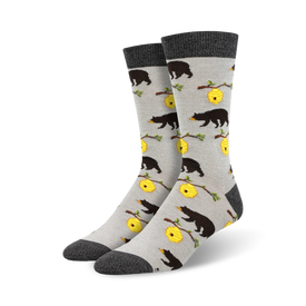 bears and bees bamboo bears themed mens grey novelty crew socks