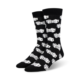 men's crew socks, black with white dice, lucky 7's bamboo theme.  