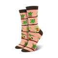 Pair of Houseplants Bamboo socks in peach shown on a white background