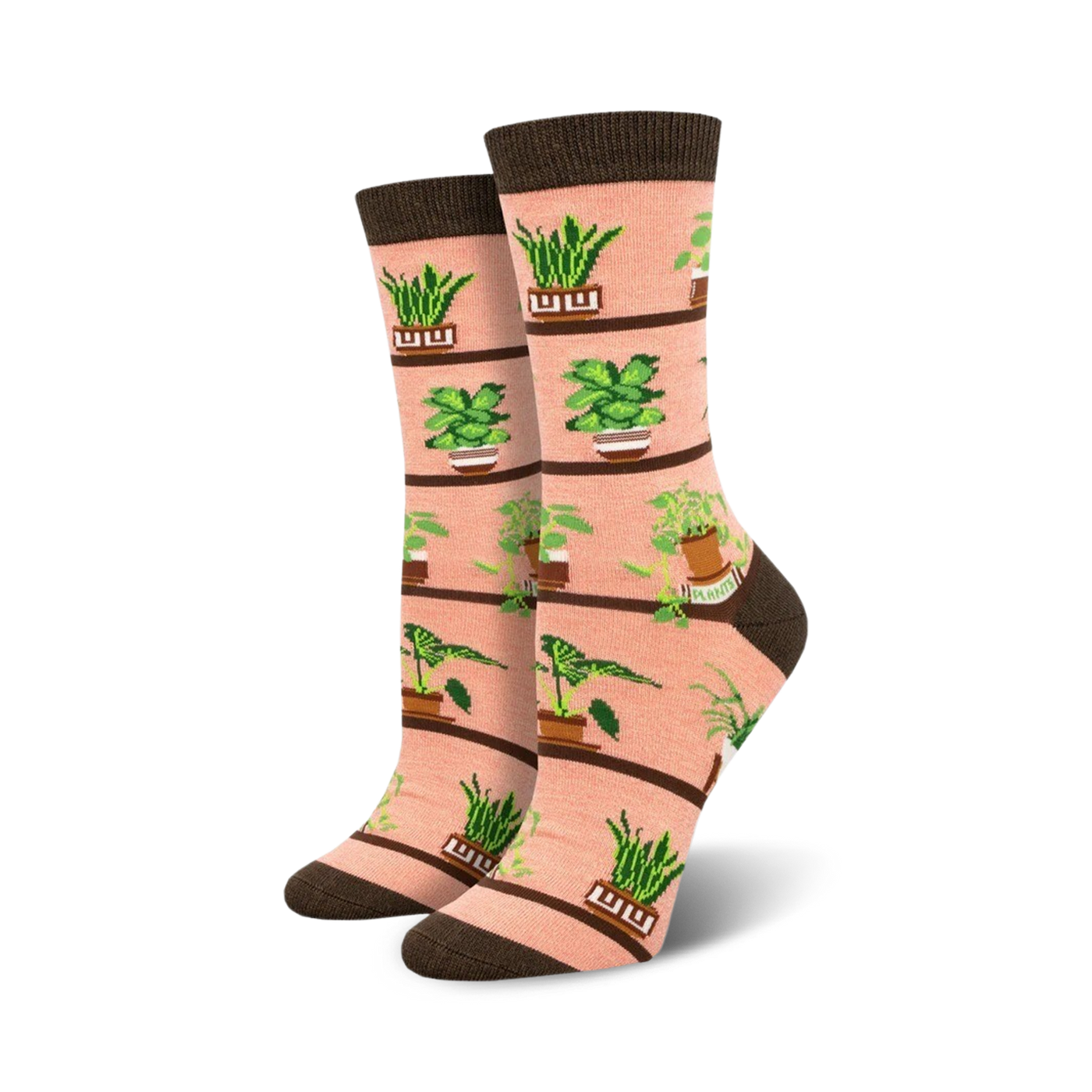 Pair of Houseplants Bamboo socks in peach shown on a white background