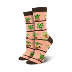 Pair of Houseplants Bamboo socks in peach shown on a white background
