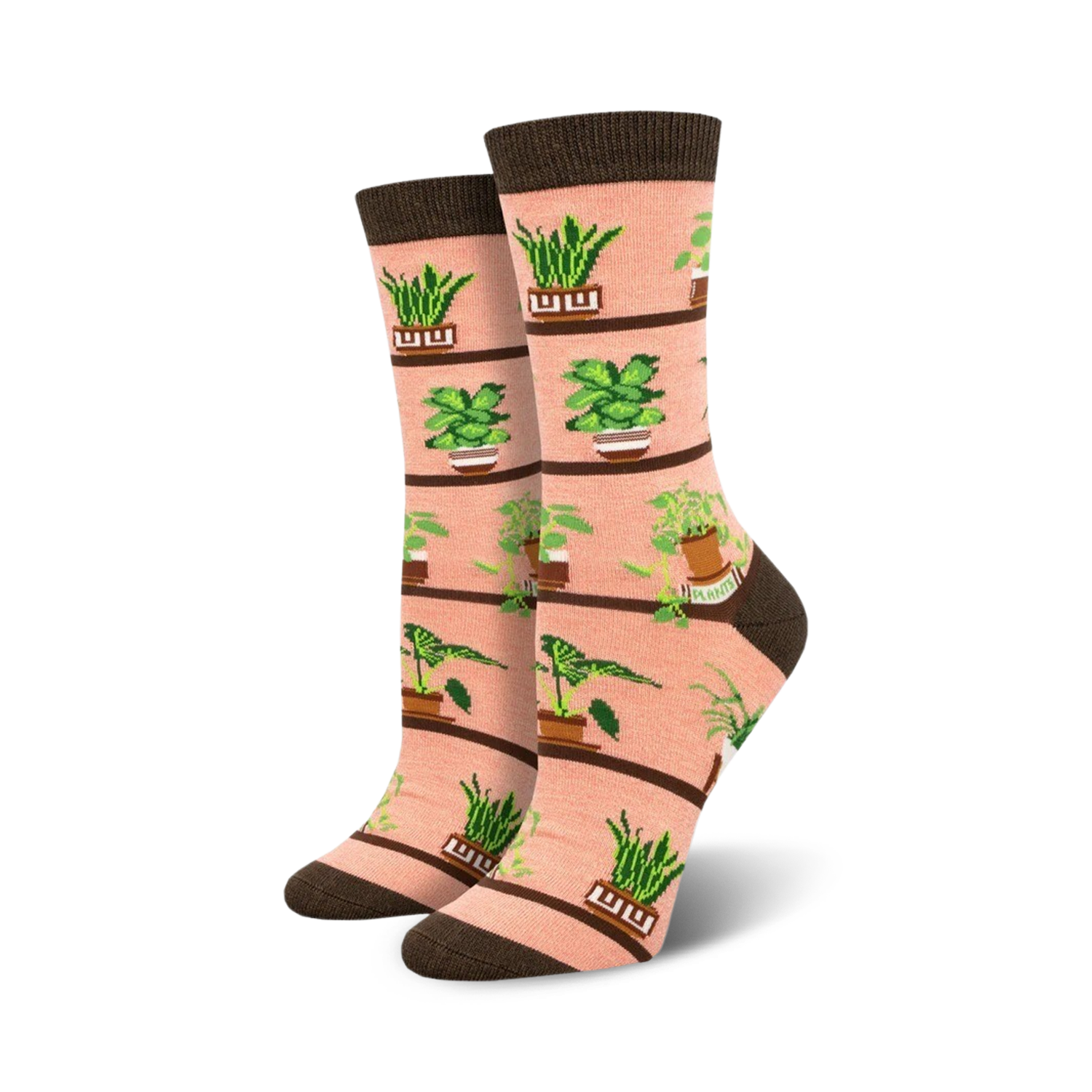 Pair of Houseplants Bamboo socks in peach shown on a white background
