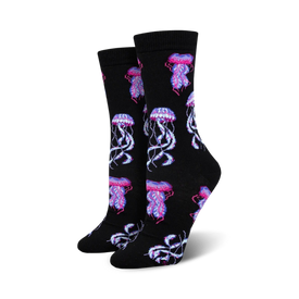 deep sea jellies bamboo jellyfish themed womens black novelty crew socks