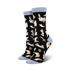 quill and parchment bamboo writing themed womens black novelty crew socks
