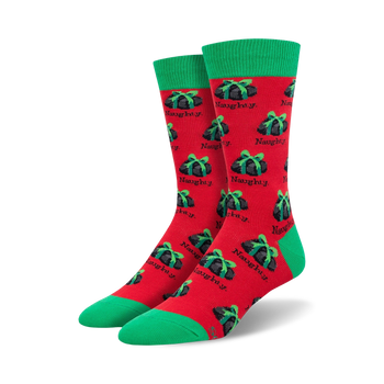 naughty christmas themed mens red novelty crew socks
