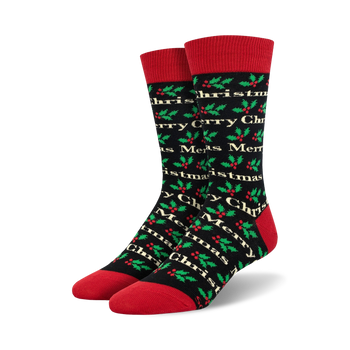 merry christmas christmas themed mens black novelty crew socks