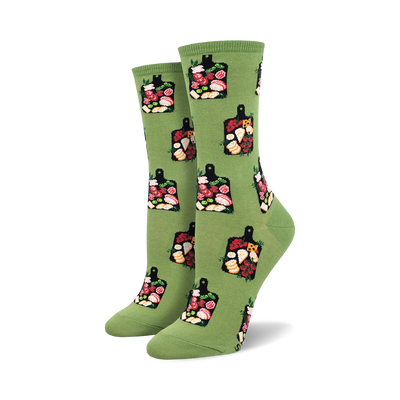 women's crew socks with charcuterie board pattern   