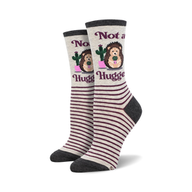 not a hugger hedgehog themed womens grey novelty crew socks