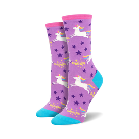 badass unicorn unicorns themed womens purple novelty crew socks