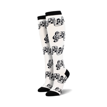 tuning out music notes themed womens white novelty knee high socks
