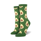 Lifestyle shot of a person wearing green avocado crew socks.