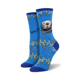sea otter  sea otters themed womens blue novelty crew socks