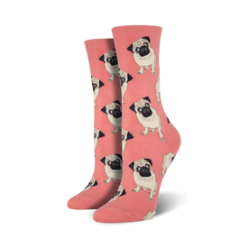 pugs dog themed womens pink novelty crew socks