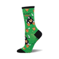 Crew socks in green featuring a Grim Reaper design with potted plants. The text 'Plant Killer' is displayed prominently.