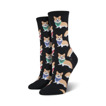 corgi dog themed womens black novelty crew socks