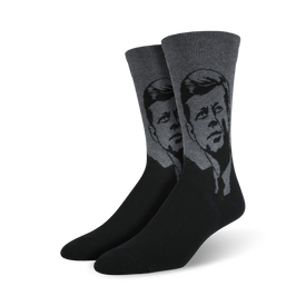black and gray jfk president face pattern crew length men's socks   