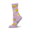 Lavender crew socks with illustrated cannoli in various fillings.  A fun and sweet treat for your feet!